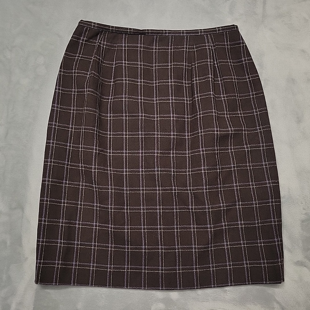 Amanda Smith Skirt Women 12 Brown Plaid Wool Pencil Career Straight Professional